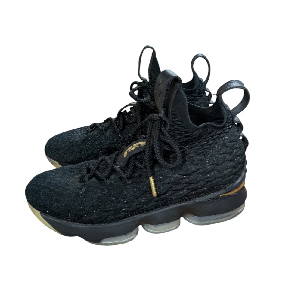 Nike LeBron 15 Metallic Gold Black Basketball Sneakers Size 5.5Y
